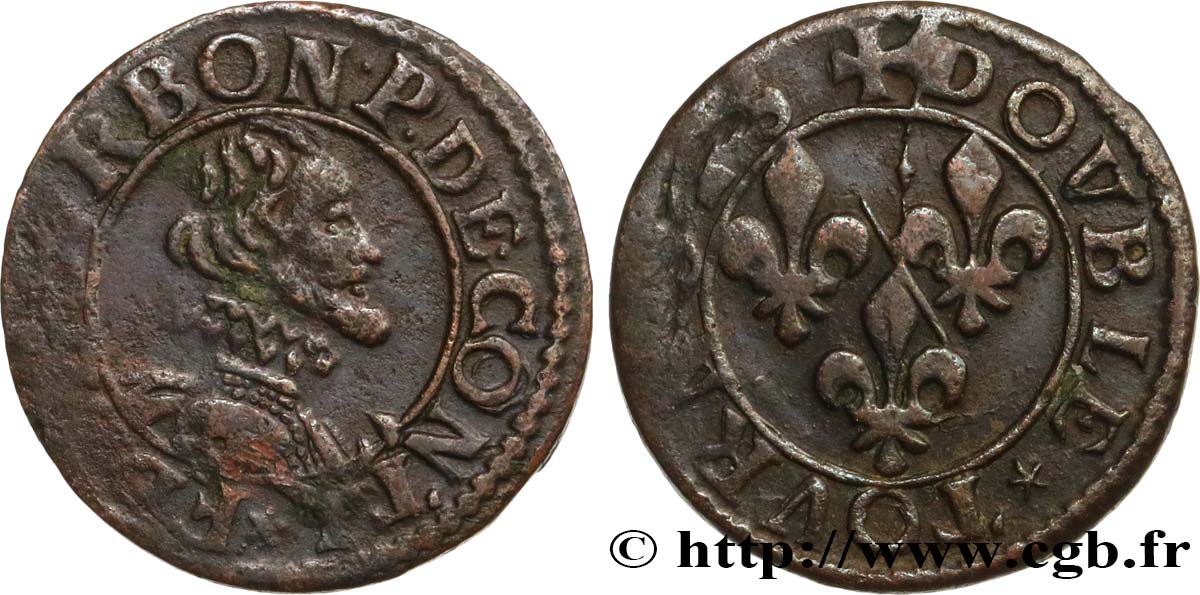 PRINCIPALITY OF CHATEAU-REGNAULT - FRANCIS OF BOURBON-CONTI Double tournois, type 13 VF/XF