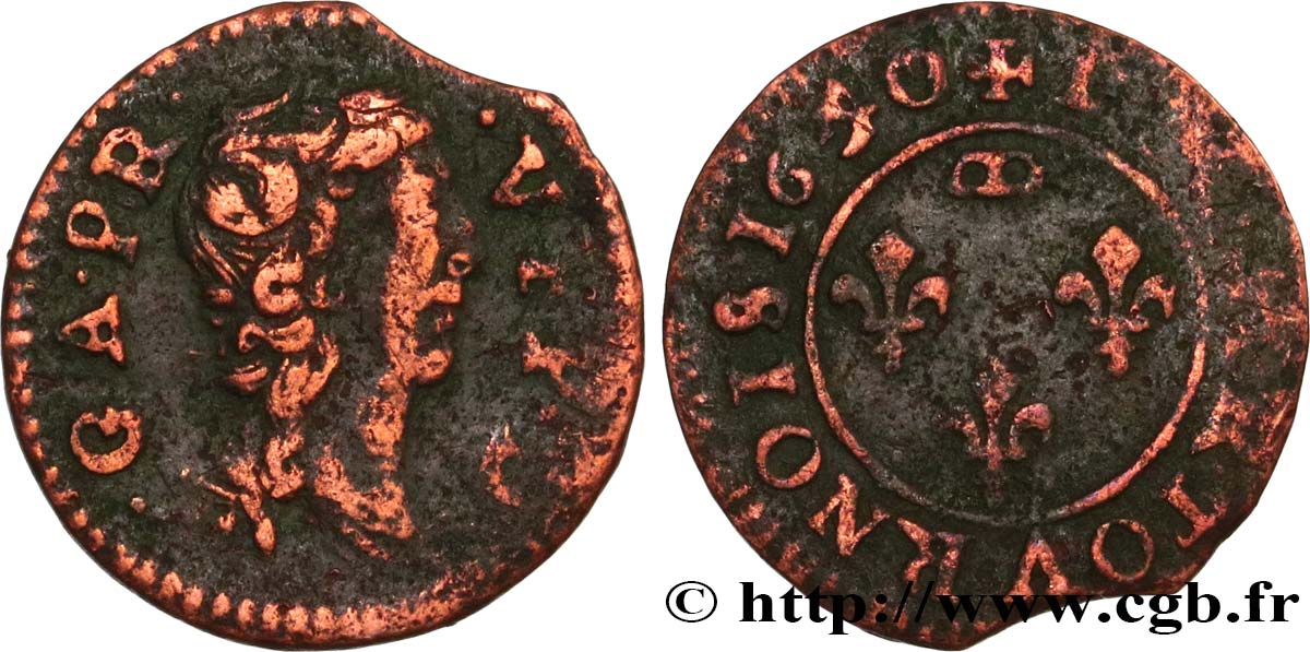 DOMBES - PRINCIPALITY OF DOMBES - GASTON OF ORLEANS Denier tournois, type 9 VF/F