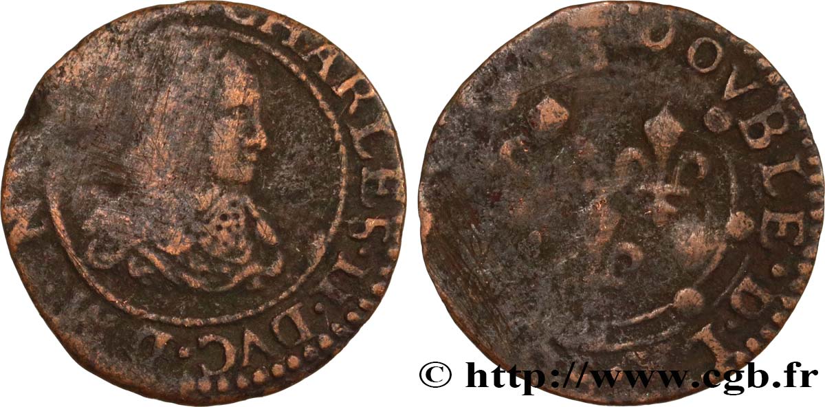 ARDENNES - PRINCIPAUTY OF ARCHES-CHARLEVILLE - CHARLES II OF GONZAGUE Double tournois, 2e effigie F