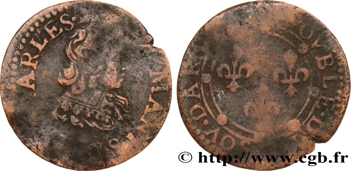 ARDENNES - PRINCIPAUTY OF ARCHES-CHARLEVILLE - CHARLES II OF GONZAGUE Double tournois, 2e effigie VG
