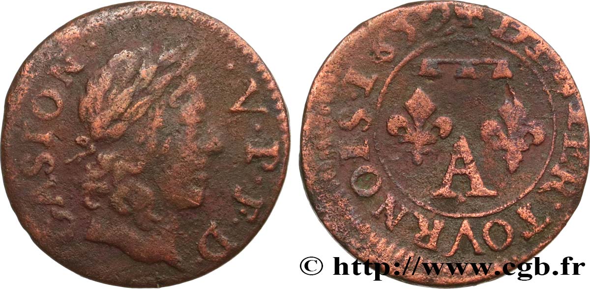 DOMBES - PRINCIPALITY OF DOMBES - GASTON OF ORLEANS Denier tournois, type 10 VF/XF