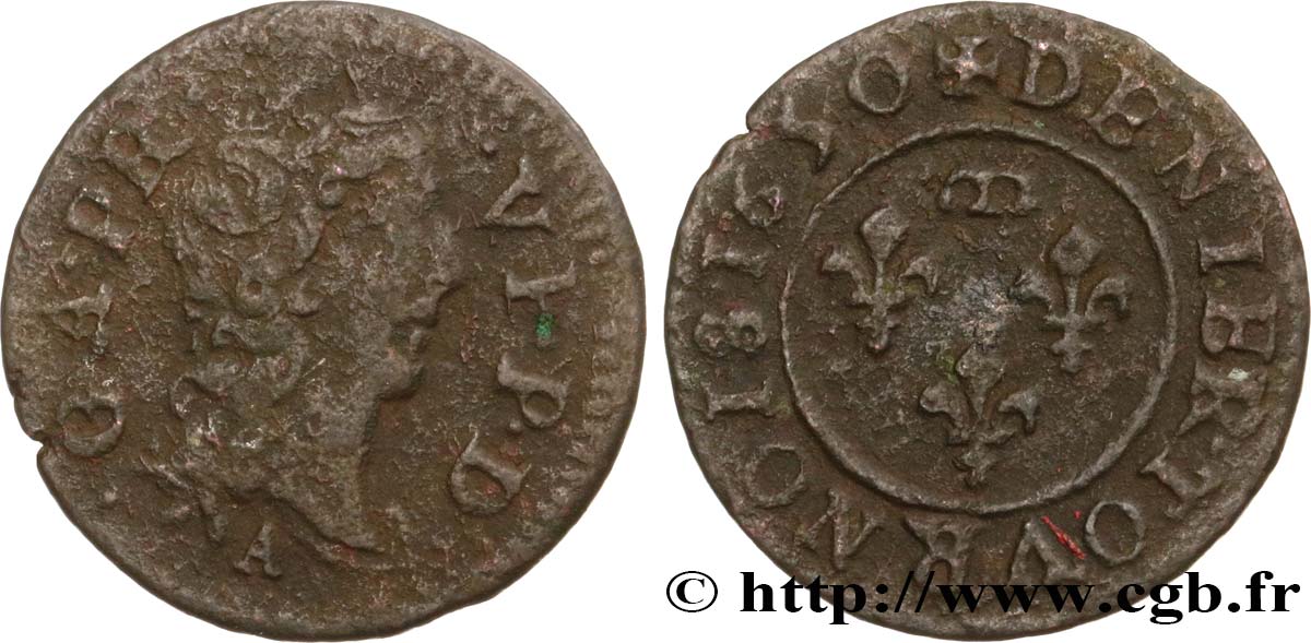 DOMBES - PRINCIPALITY OF DOMBES - GASTON OF ORLEANS Denier tournois, type 9 VF/VF