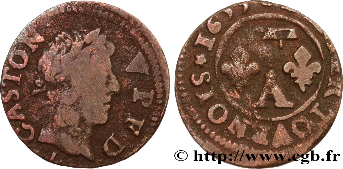 DOMBES - PRINCIPALITY OF DOMBES - GASTON OF ORLEANS Denier tournois, type 13 VG/F