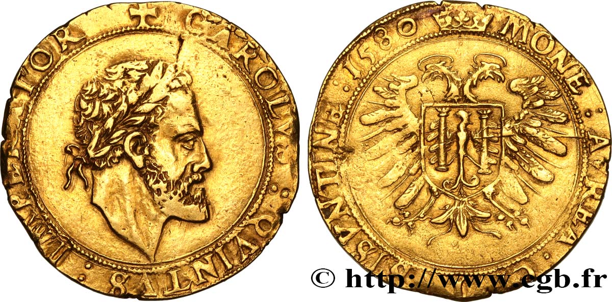 TOWN OF BESANCON - COINAGE STRUCK IN THE NAME OF CHARLES V Double pistole à la grosse tête (quadruple pistolet) XF