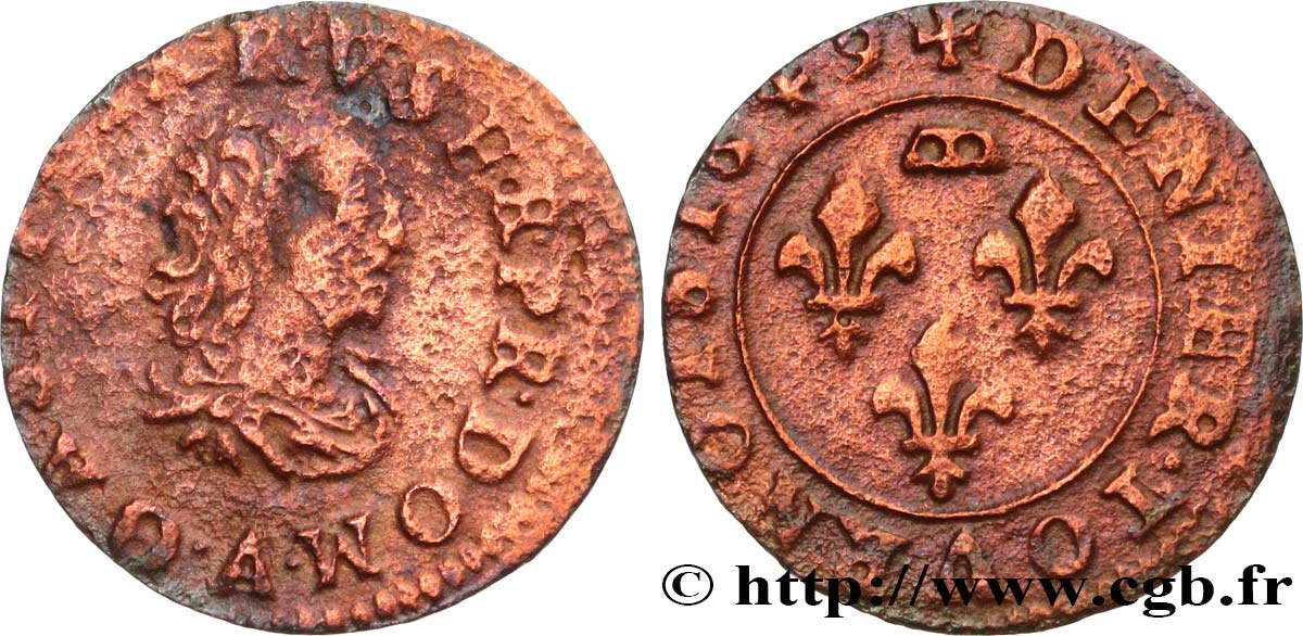 DOMBES - PRINCIPALITY OF DOMBES - GASTON OF ORLEANS Denier tournois, type 7 XF/VF