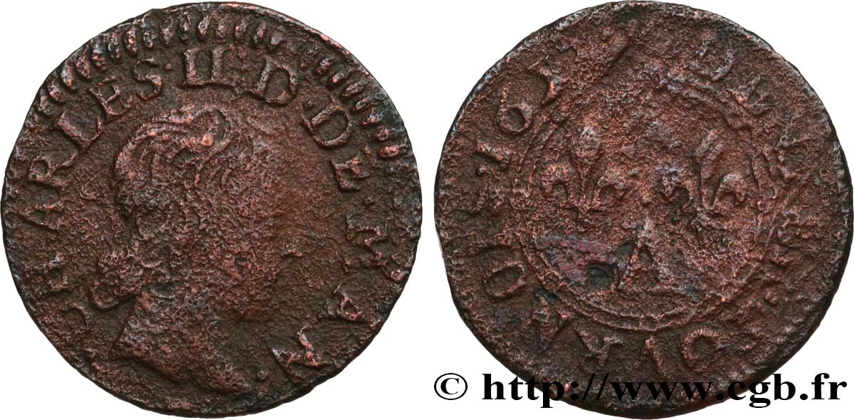 ARDENNES - PRINCIPAUTY OF ARCHES-CHARLEVILLE - CHARLES II OF GONZAGUE Denier tournois, type 3 VF/VF