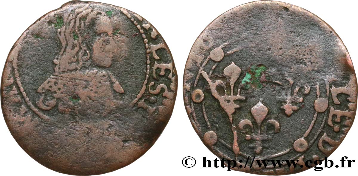 ARDENNES - PRINCIPALITY OF ARCHES-CHARLEVILLE - CHARLES II GONZAGA Double tournois, légende à douze heures, 1re effigie VG