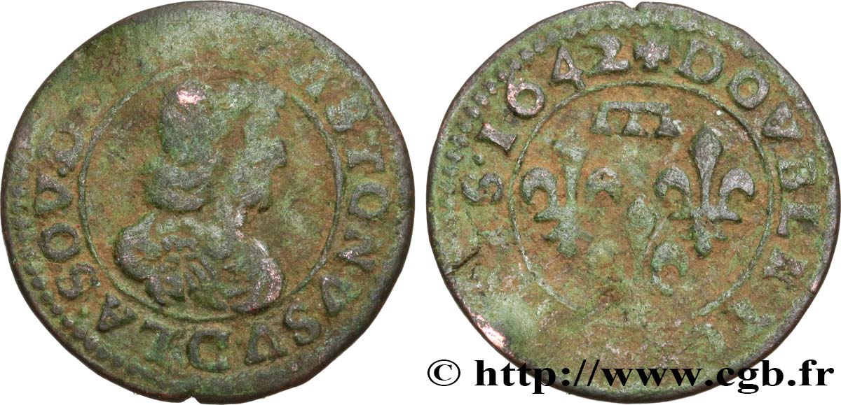 DOMBES - PRINCIPALITY OF DOMBES - GASTON OF ORLEANS Double tournois, type 16 F/VG