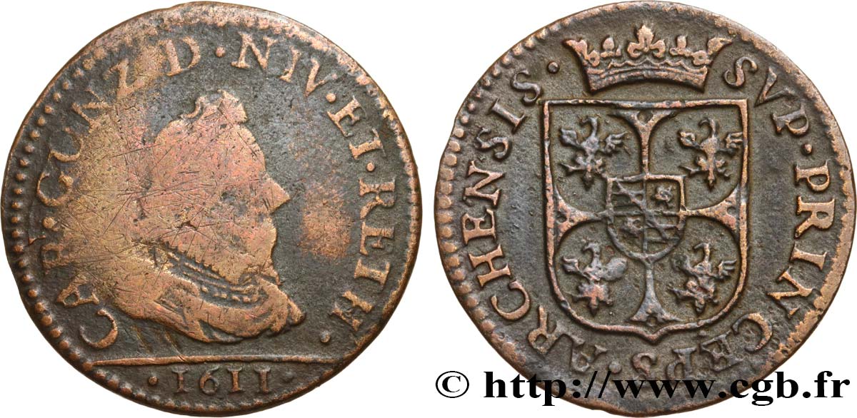 ARDENNES - PRINCIPAUTY OF ARCHES-CHARLEVILLE - CHARLES I OF GONZAGUE Liard, type 3A VG/VF