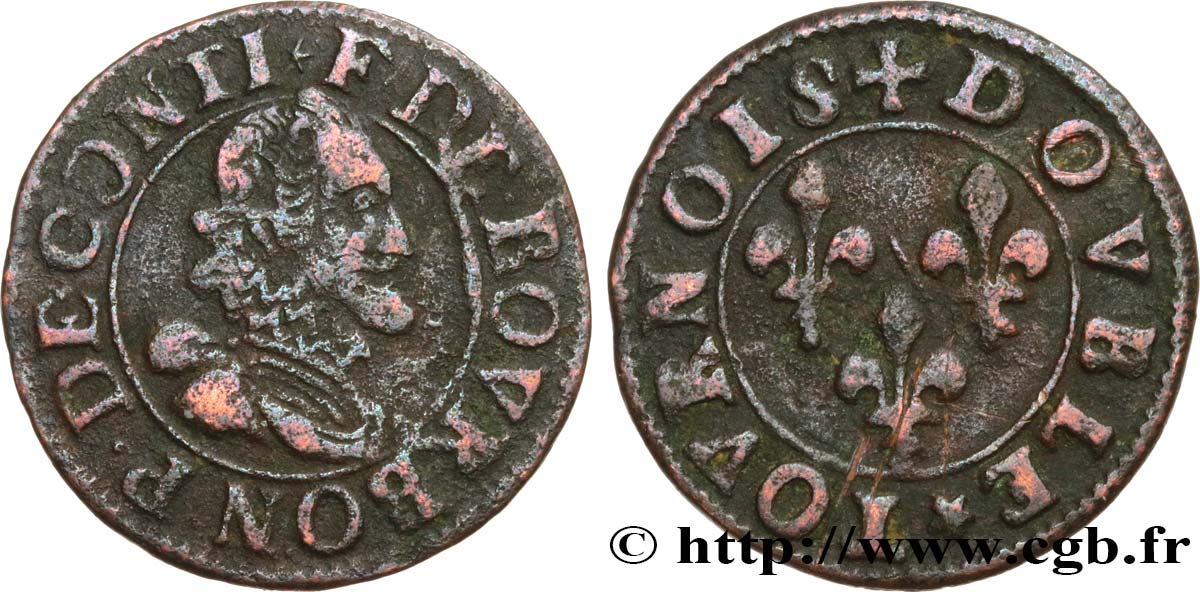 PRINCIPALITY OF CHATEAU-REGNAULT - FRANCIS OF BOURBON-CONTI Double tournois, type 15, buste A VF