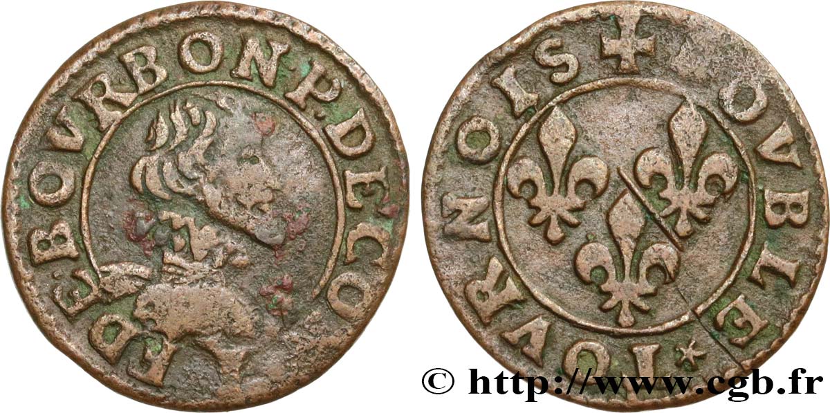 PRINCIPALITY OF CHATEAU-REGNAULT - FRANCIS OF BOURBON-CONTI Double tournois, type 13 VF/VF