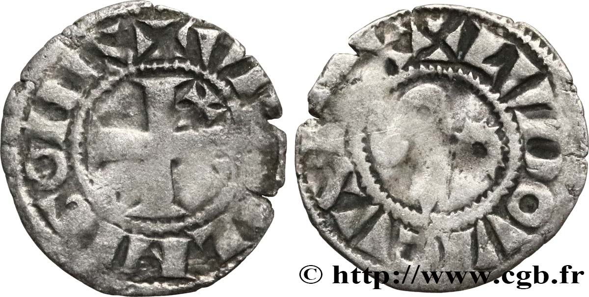 LANGRES - BISHOPRIC OF LANGRES - ANONYMOUS. Immobilization in the name of Louis IV d Outremer or Transmarinus Denier VF