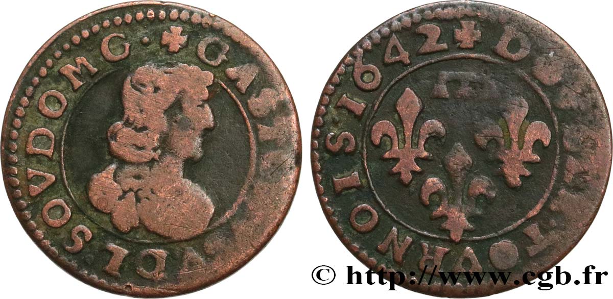 DOMBES - PRINCIPALITY OF DOMBES - GASTON OF ORLEANS Double tournois, type 16 VG/VF