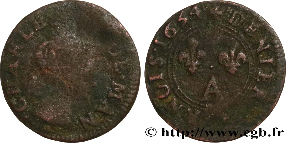 ARDENNES - PRINCIPAUTY OF ARCHES-CHARLEVILLE - CHARLES II OF GONZAGUE Denier tournois, type 3 VG/VF