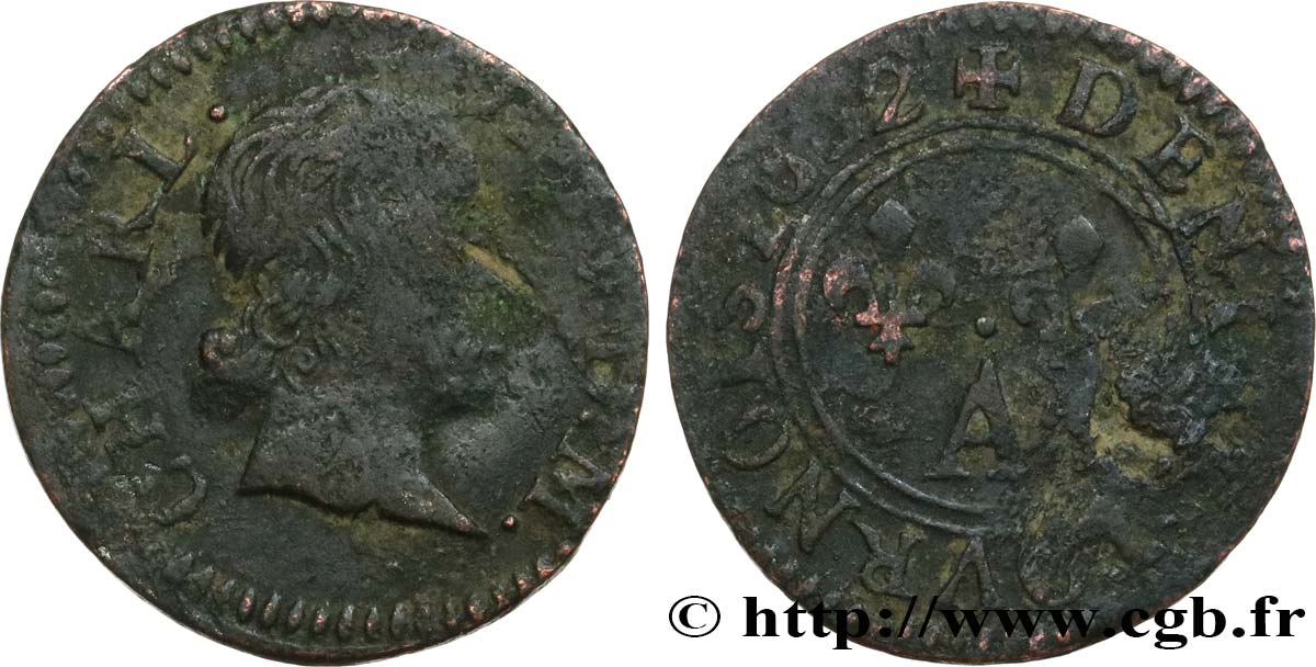ARDENNES - PRINCIPAUTY OF ARCHES-CHARLEVILLE - CHARLES II OF GONZAGUE Denier tournois, type 3 F