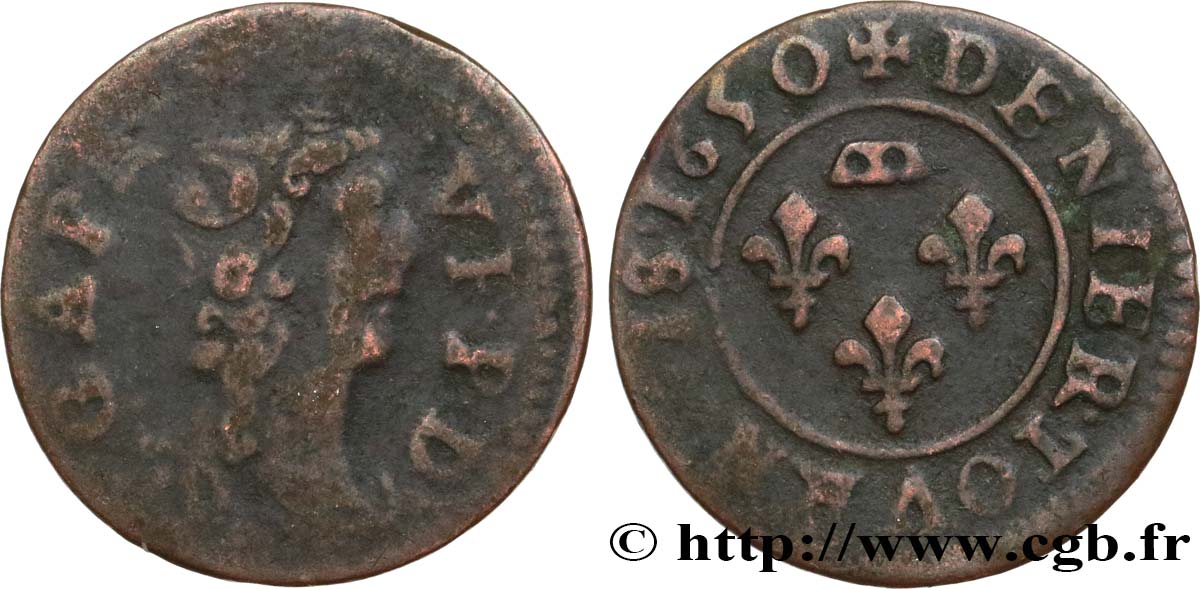 DOMBES - PRINCIPALITY OF DOMBES - GASTON OF ORLEANS Denier tournois, type 9 VF/VF