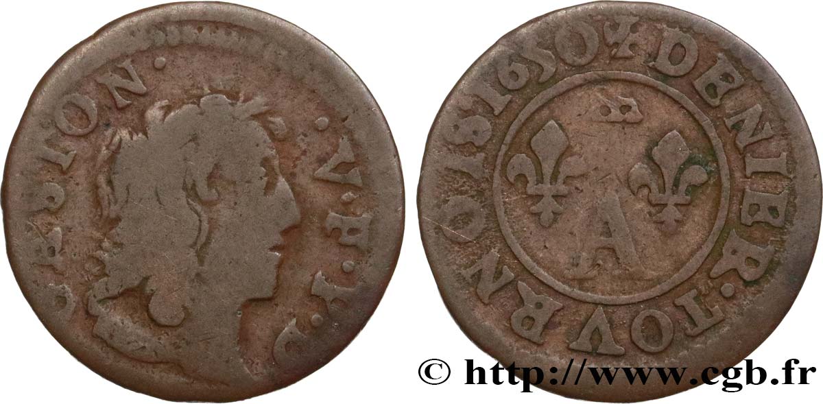 DOMBES - PRINCIPALITY OF DOMBES - GASTON OF ORLEANS Denier tournois, type 10 VG/F