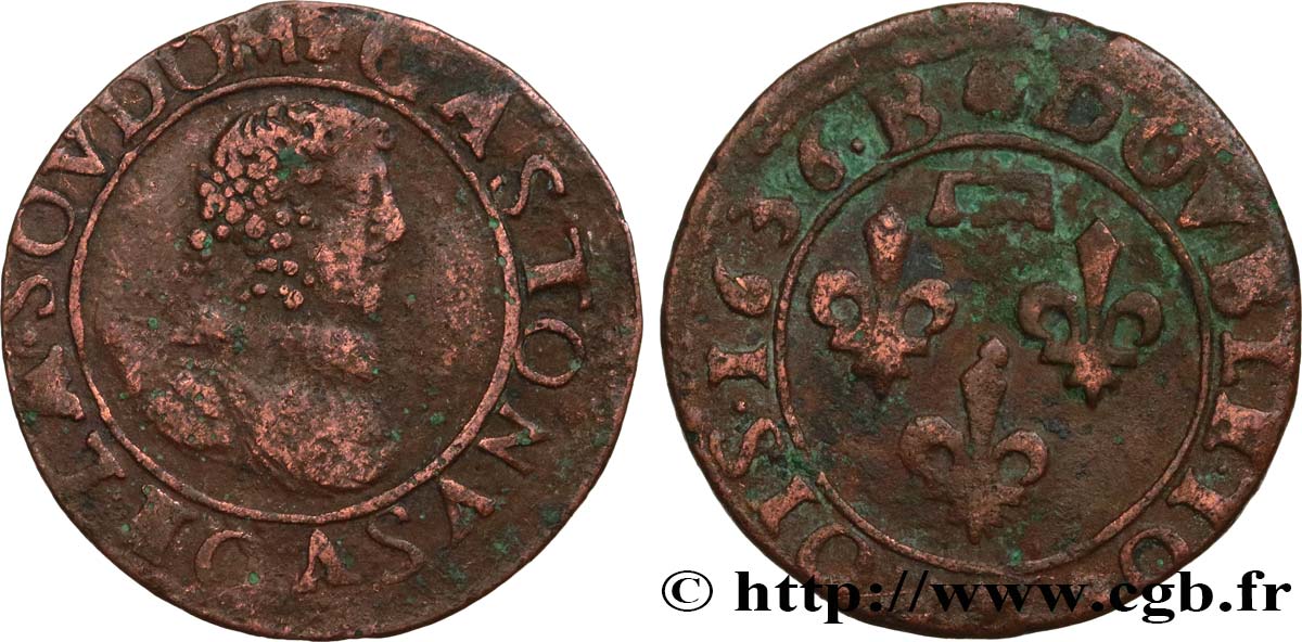 DOMBES - PRINCIPALITY OF DOMBES - GASTON OF ORLEANS Double tournois, type 8 VF/XF