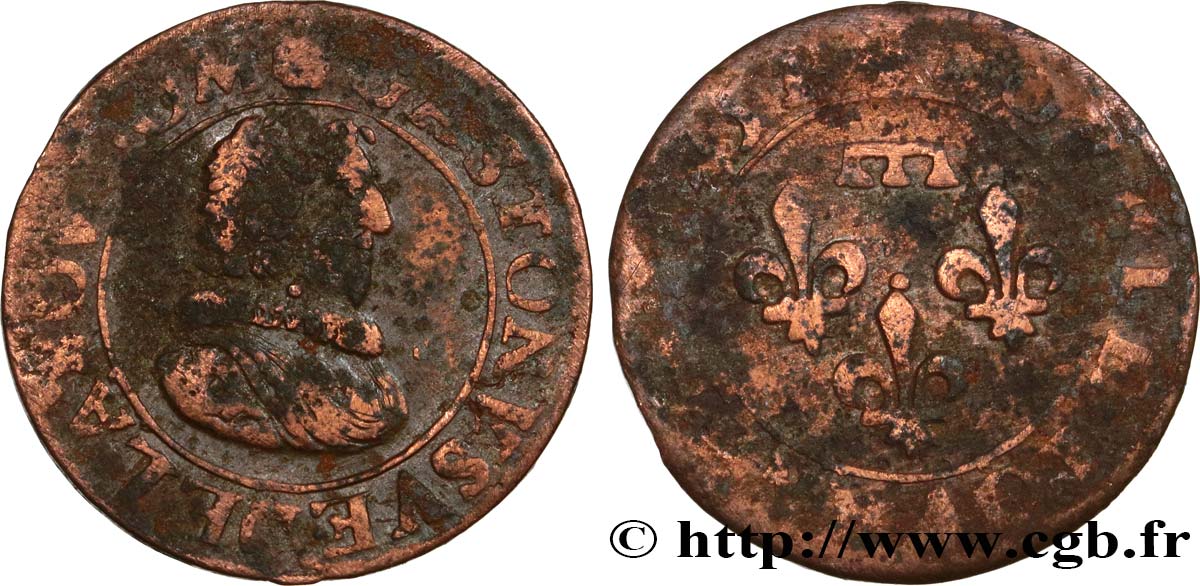 DOMBES - PRINCIPALITY OF DOMBES - GASTON OF ORLEANS Double tournois, type 8 VF/VG