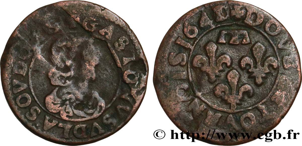 DOMBES - PRINCIPALITY OF DOMBES - GASTON OF ORLEANS Double tournois, type 16 VG/F