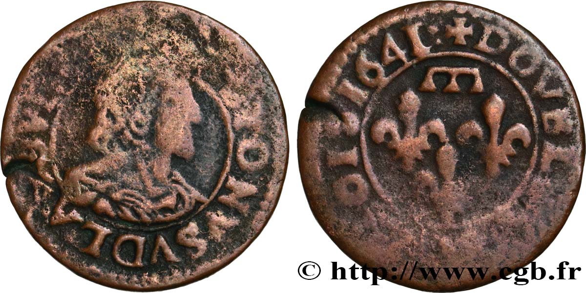 DOMBES - PRINCIPALITY OF DOMBES - GASTON OF ORLEANS Double tournois, type 14 F/VF