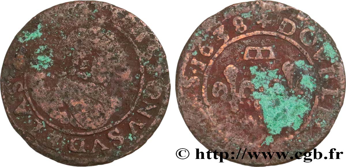 DOMBES - PRINCIPALITY OF DOMBES - GASTON OF ORLEANS Double tournois, type 8 VG