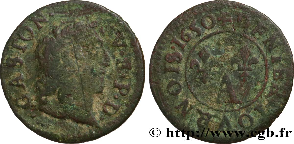 DOMBES - PRINCIPALITY OF DOMBES - GASTON OF ORLEANS Denier tournois, type 10 VG