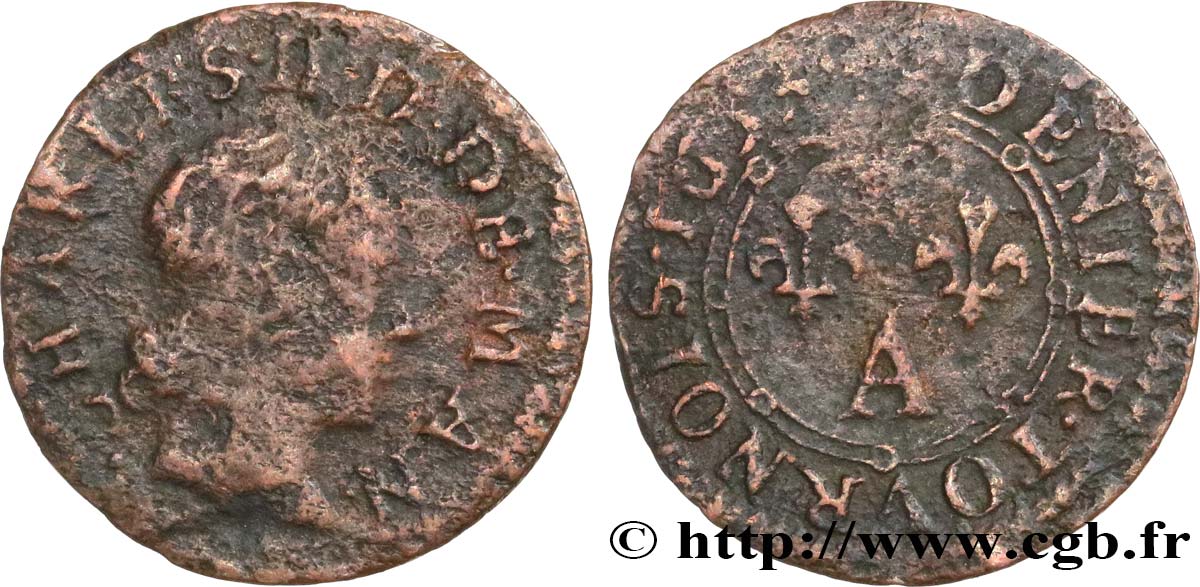 ARDENNES - PRINCIPAUTY OF ARCHES-CHARLEVILLE - CHARLES II OF GONZAGUE Denier tournois, type 3 VG/F