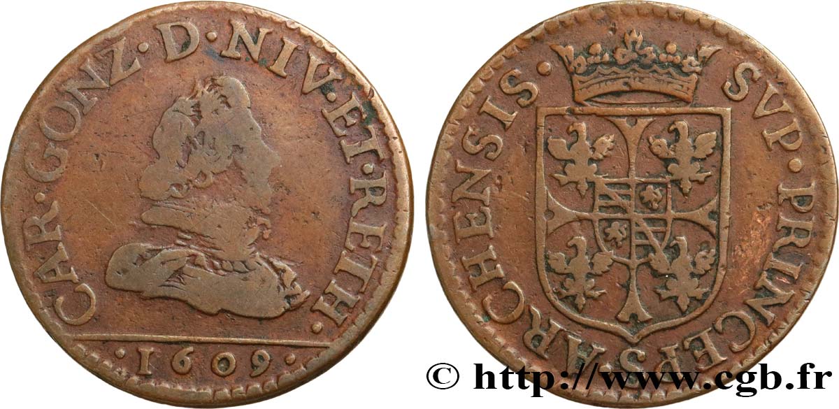 ARDENNES - PRINCIPALITY OF ARCHES-CHARLEVILLE - CHARLES I GONZAGA Liard, type 3 VF/VF