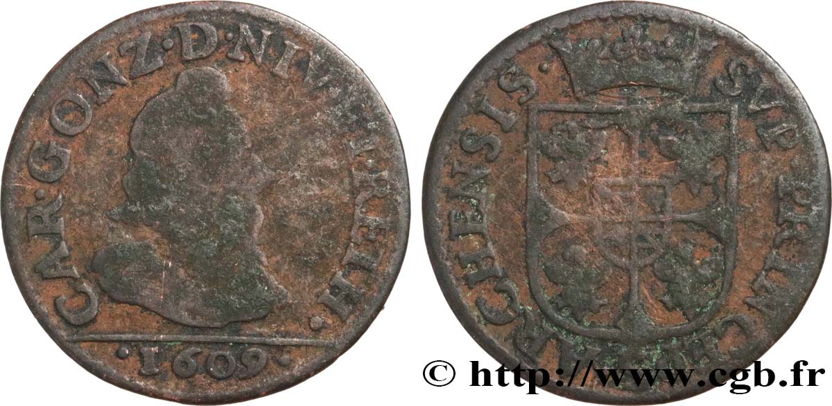 ARDENNES - PRINCIPAUTY OF ARCHES-CHARLEVILLE - CHARLES I OF GONZAGUE Liard, type 3 RC+