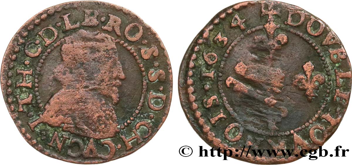 ARDENNES - SEIGNIORY OF CUGNON - JEAN-THEODORE OF LÖWENSTEIN Double tournois avec le grand col de dentelle VF/VF