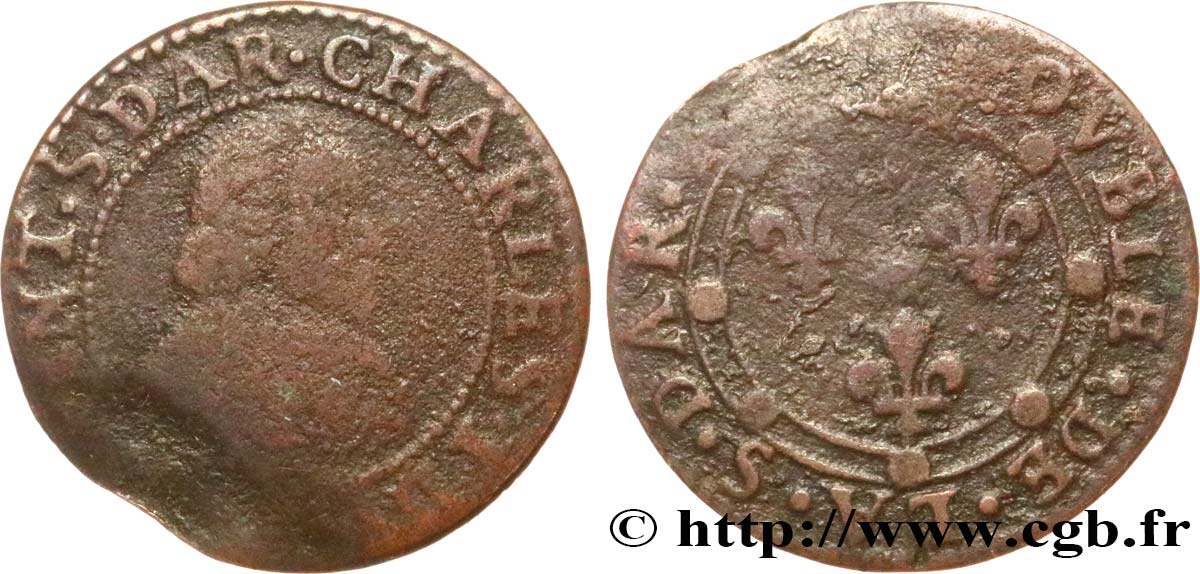 ARDENNES - PRINCIPAUTÉ SOUVERAINE D&nbsp;ARCHES-CHARLEVILLE - CHARLES Ier DE GONZAGUE Double tournois, col fraisé et soleil au revers B