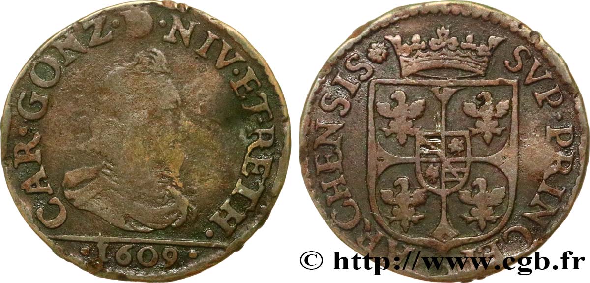 ARDENNES - PRINCIPAUTÉ SOUVERAINE D&nbsp;ARCHES-CHARLEVILLE - CHARLES Ier DE GONZAGUE Liard, type 3 TB/TB+