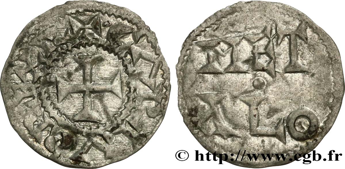 POITOU - COUNTY OF POITOU - COINAGE IMMOBILIZED IN THE NAME OF CHARLES II THE BALD Obole VF/XF