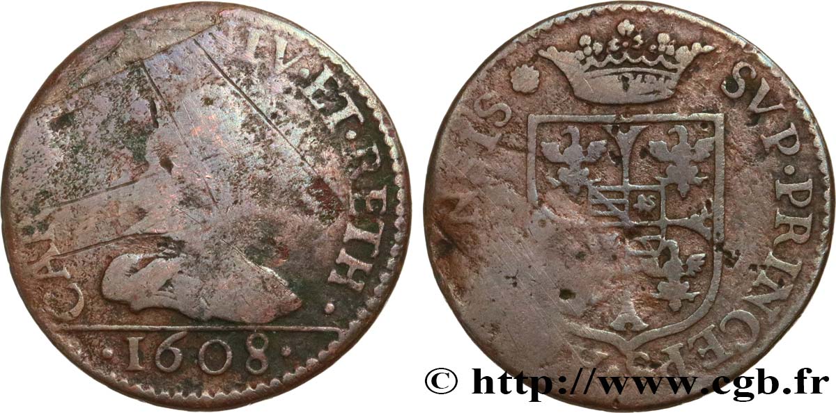 ARDENNES - PRINCIPAUTY OF ARCHES-CHARLEVILLE - CHARLES I OF GONZAGUE Liard, type 2B SGE