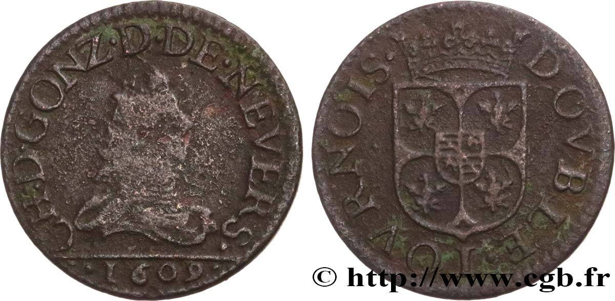 ARDENNES - PRINCIPALITY OF ARCHES-CHARLEVILLE - CHARLES I GONZAGA Double tournois, type 3 VF/VF