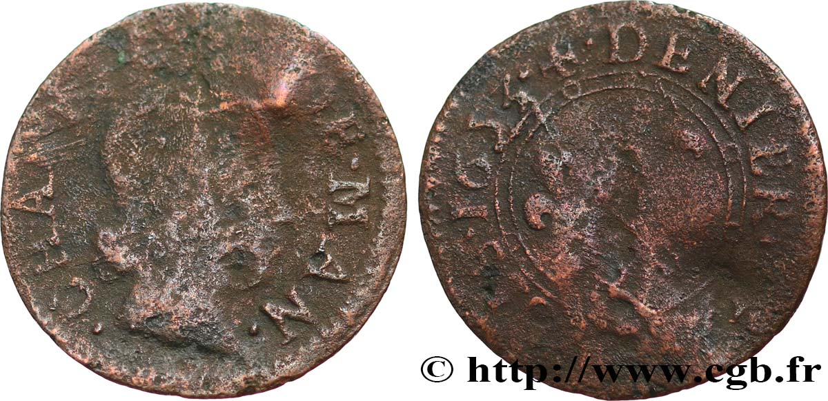 ARDENNES - PRINCIPALITY OF ARCHES-CHARLEVILLE - CHARLES II GONZAGA Denier tournois, type 3 VG