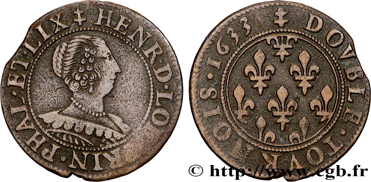 LORRAINE - PRINCIPAUTÉ DE PHALSBOURG ET DE LIXHEIM - HENRIETTE DE LORRAINE Double tournois TTB+