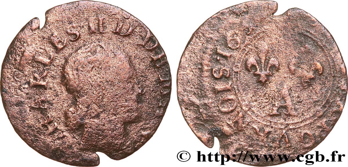 ARDENNES - PRINCIPAUTY OF ARCHES-CHARLEVILLE - CHARLES II OF GONZAGUE Denier tournois, type 3 VG