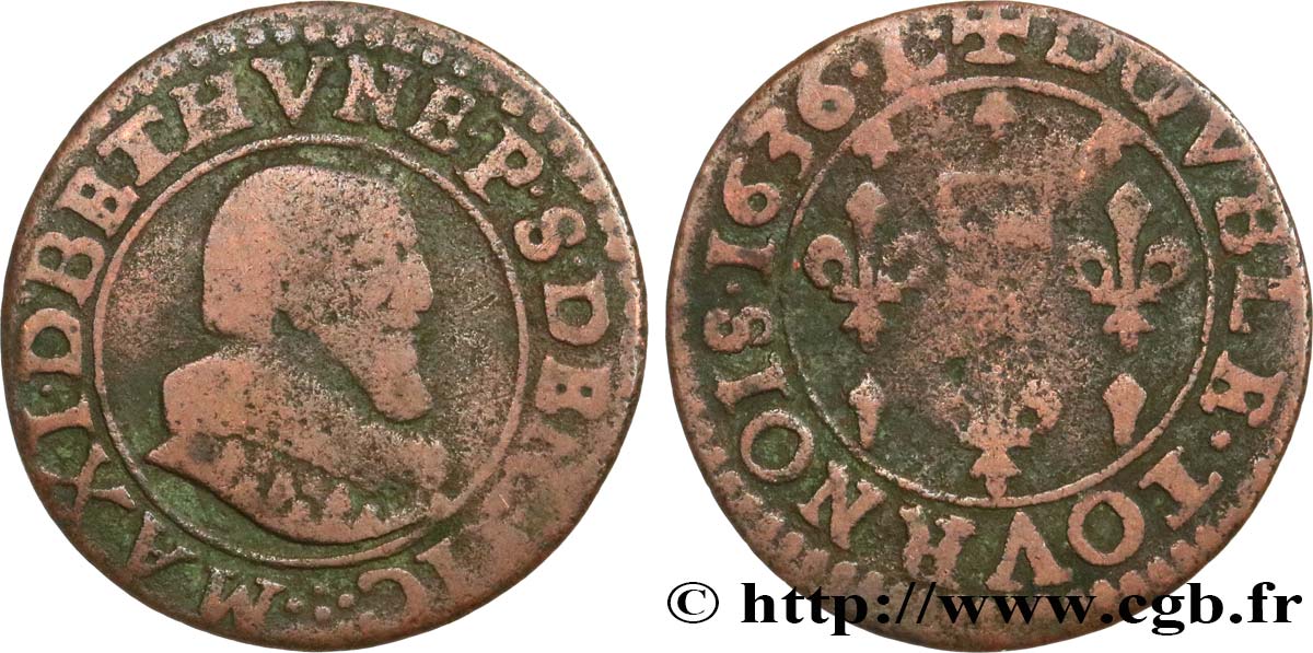 BERRY - PRINCIPAUTÉ DE BOISBELLE-HENRICHEMONT - MAXIMILIEN DE BÉTHUNE, DUC DE SULLY Double tournois, type 1 TB