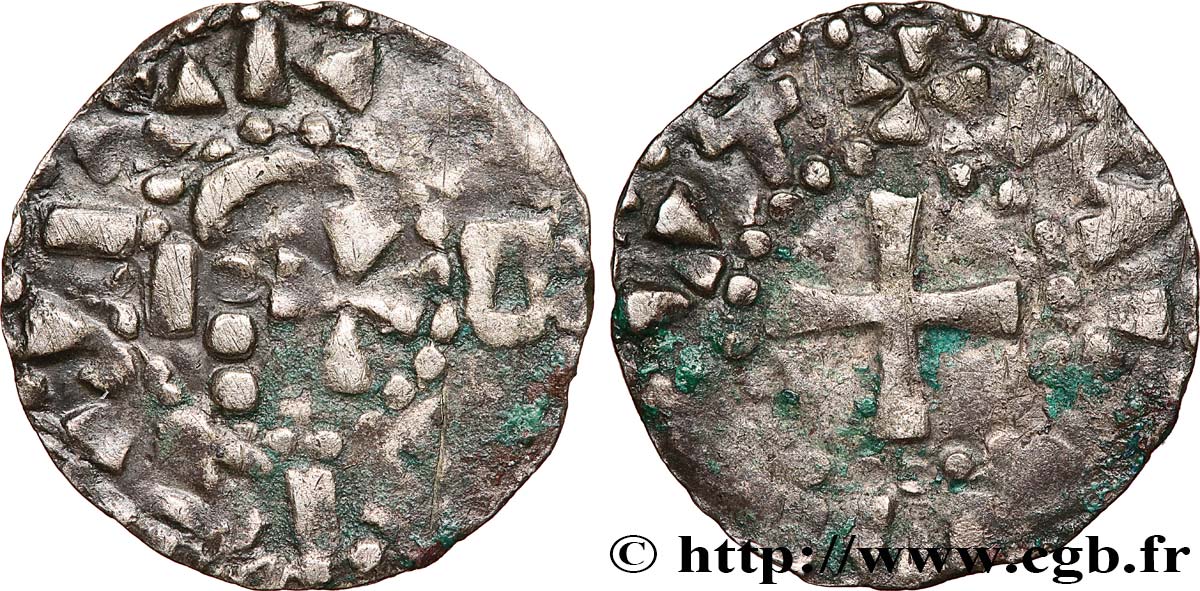 NIVERNAIS - COUNTY OF NEVERS - COINAGE IMMOBILIZED IN THE NAME OF LOUIS IV TRANSMARINUS Denier immobilisé au nom de Louis IV VF