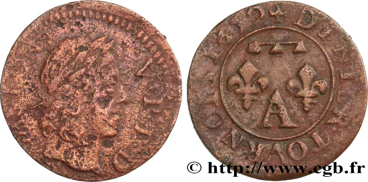 DOMBES - PRINCIPAUTÉ DE DOMBES - GASTON D ORLÉANS Denier tournois, type 10 TB/TTB
