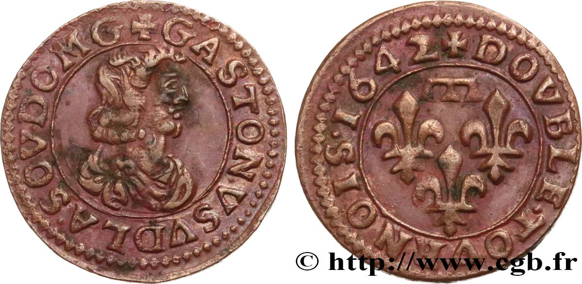DOMBES - PRINCIPALITY OF DOMBES - GASTON OF ORLEANS Double tournois, type 16 AU/AU