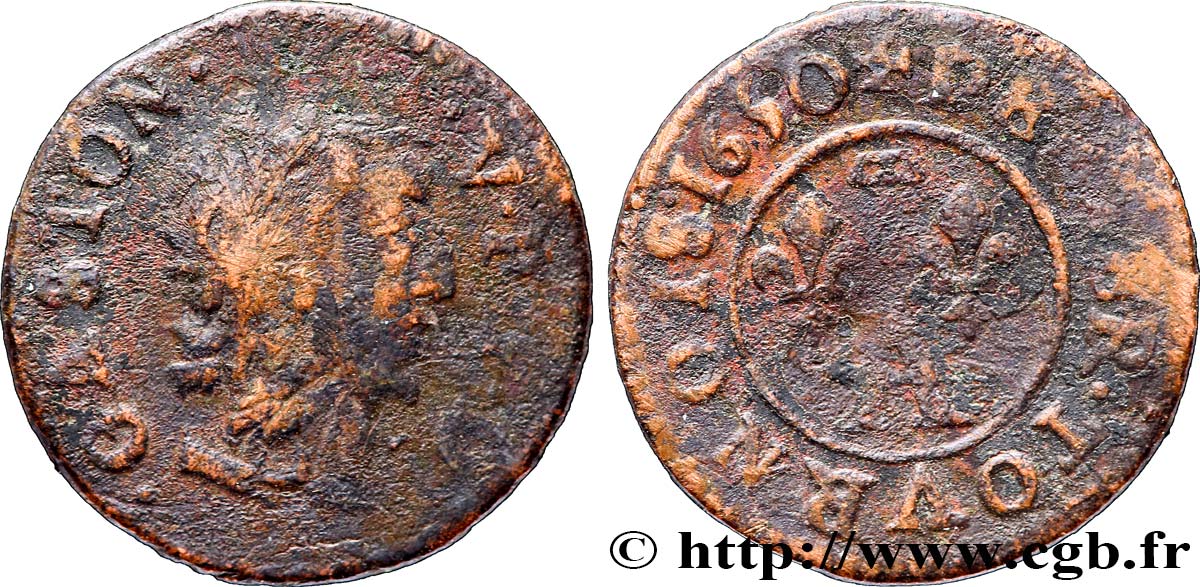 DOMBES - PRINCIPALITY OF DOMBES - GASTON OF ORLEANS Denier tournois, type 10 F