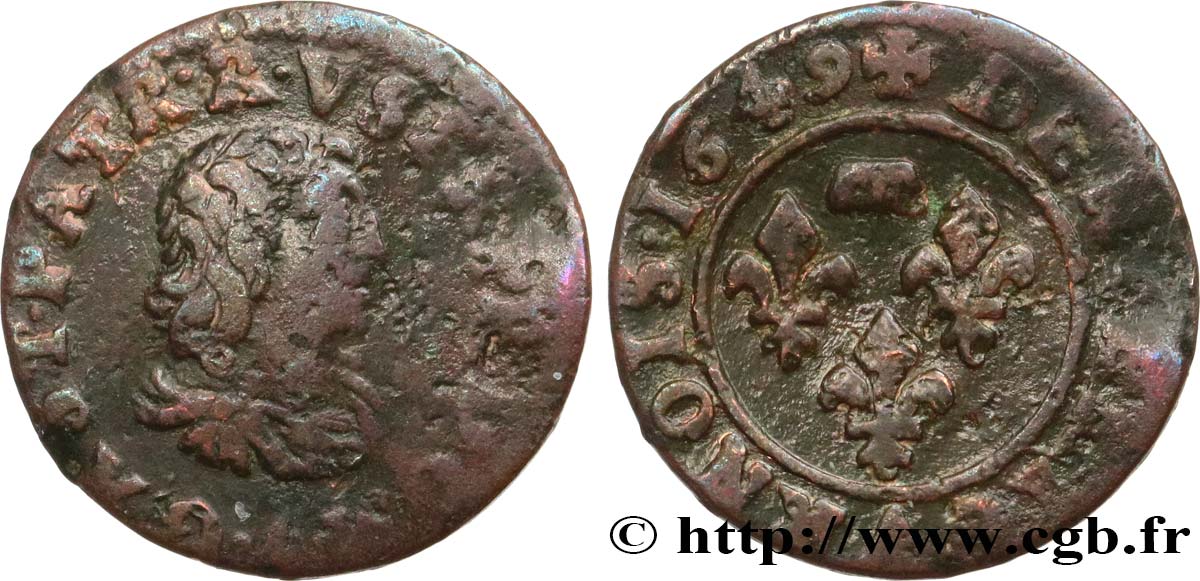 DOMBES - PRINCIPALITY OF DOMBES - GASTON OF ORLEANS Denier tournois, type 7 VF