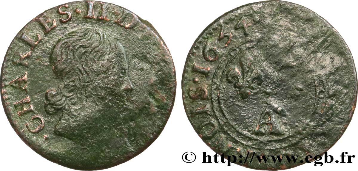 ARDENNES - PRINCIPAUTY OF ARCHES-CHARLEVILLE - CHARLES II OF GONZAGUE Denier tournois, type 3 VF