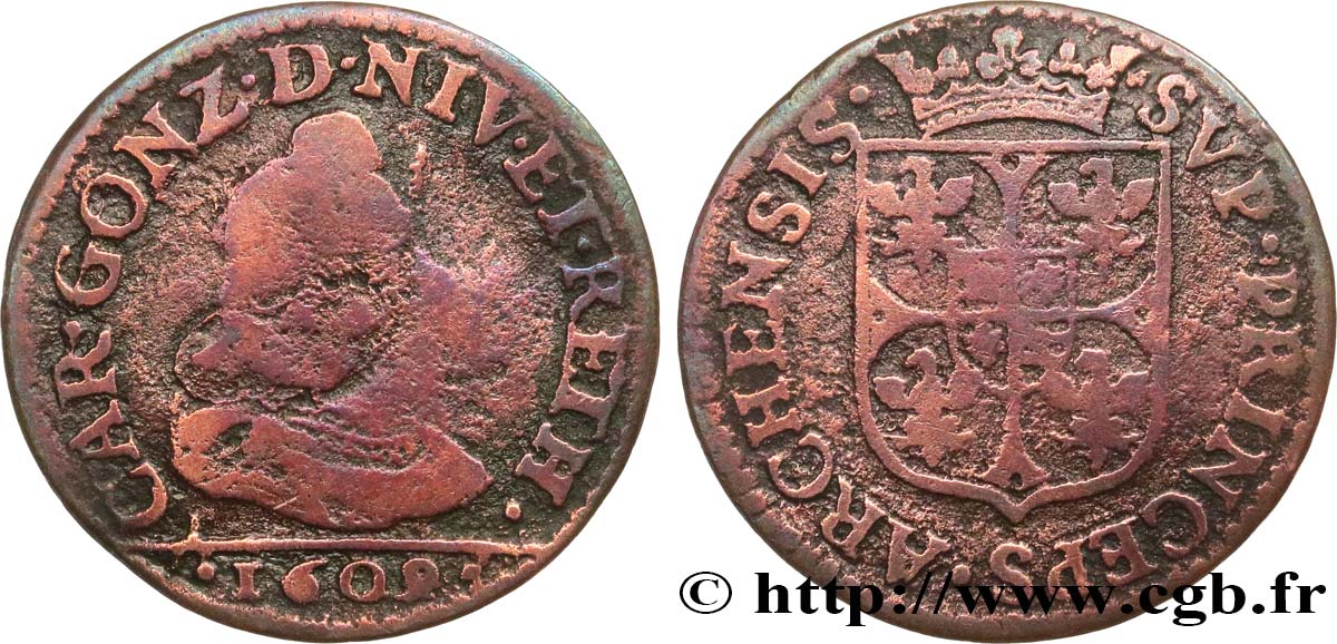ARDENNES - PRINCIPAUTY OF ARCHES-CHARLEVILLE - CHARLES I OF GONZAGUE Liard, type 3 MB/q.BB