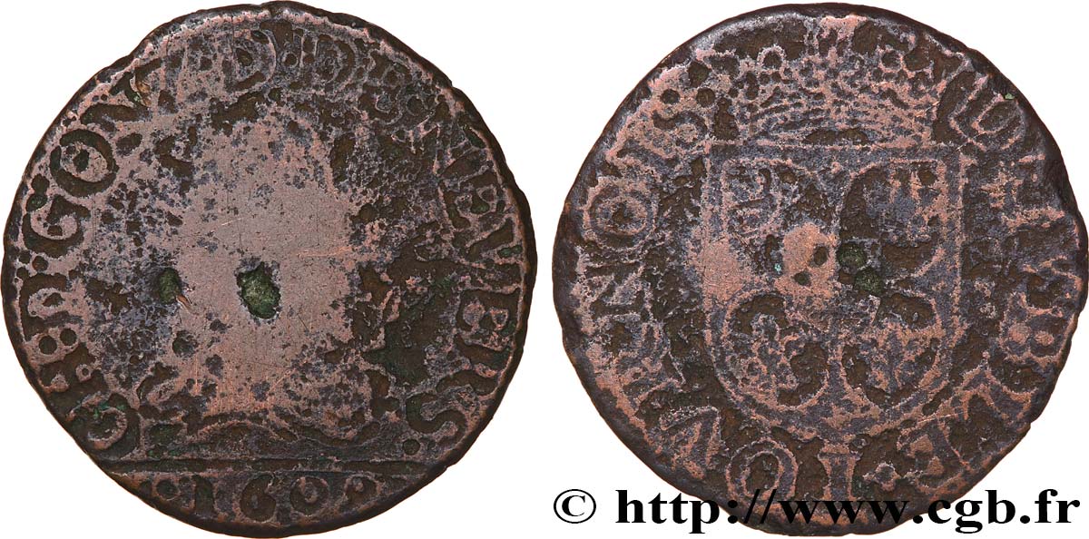 ARDENNES - PRINCIPAUTY OF ARCHES-CHARLEVILLE - CHARLES I OF GONZAGUE Double tournois, type 3 VG