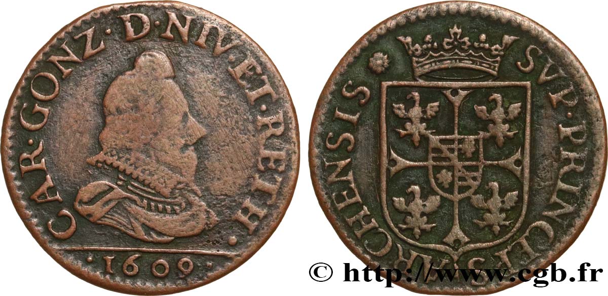 ARDENNES - PRINCIPAUTY OF ARCHES-CHARLEVILLE - CHARLES I OF GONZAGUE Liard, type 3 VF