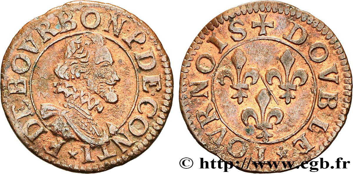 PRINCIPALITY OF CHATEAU-REGNAULT - FRANCIS OF BOURBON-CONTI Double tournois, type 14, buste A XF